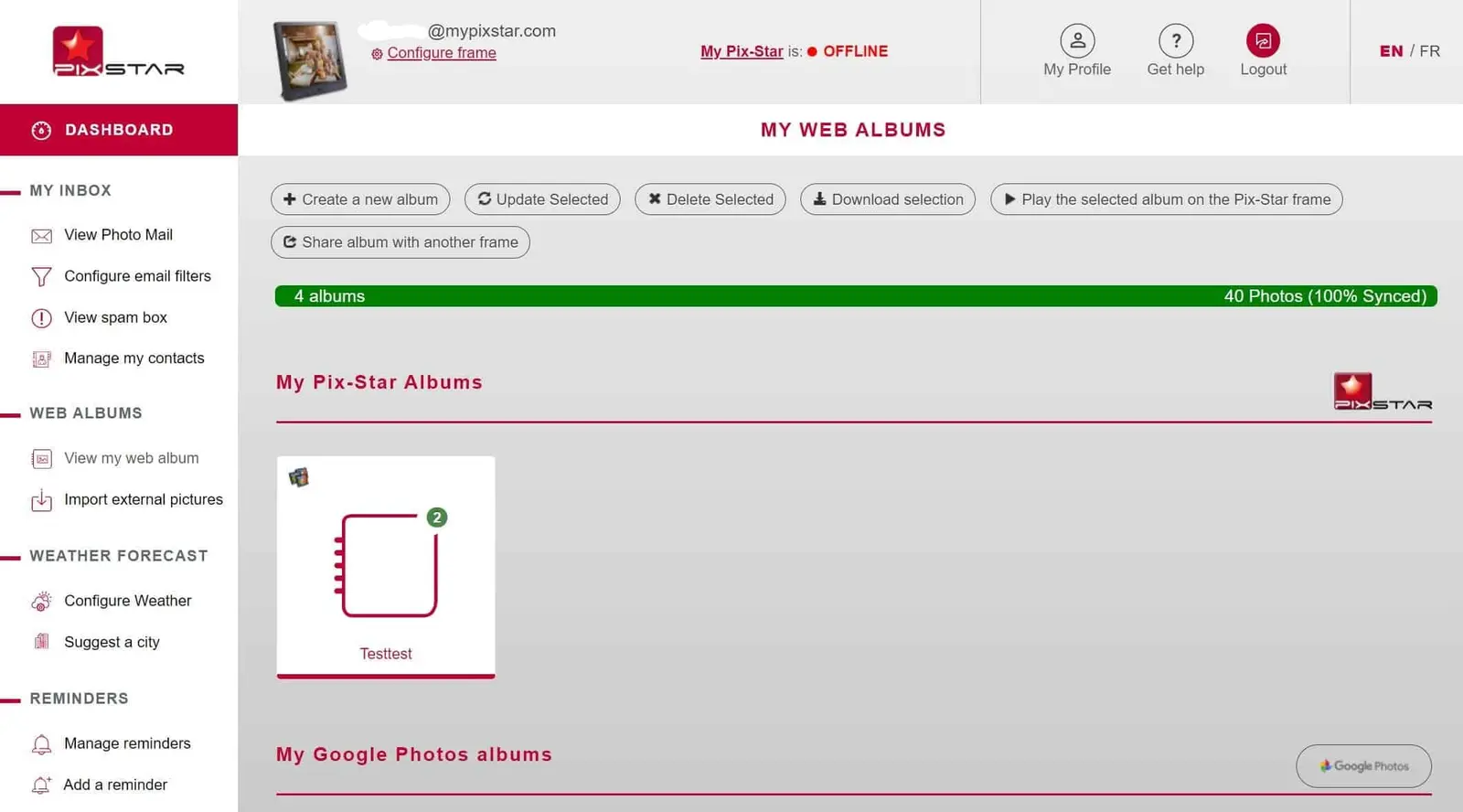 Webalbum-Ansicht im Pix-Star-Dashboard