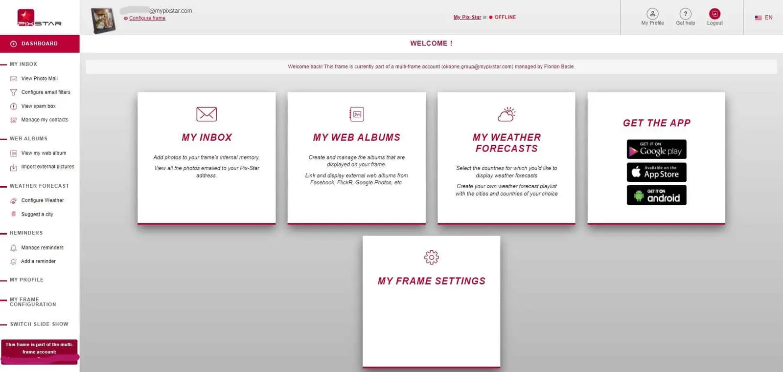 Im Web-Dashboard Ihres Pix-Star-Rahmens anmelden
